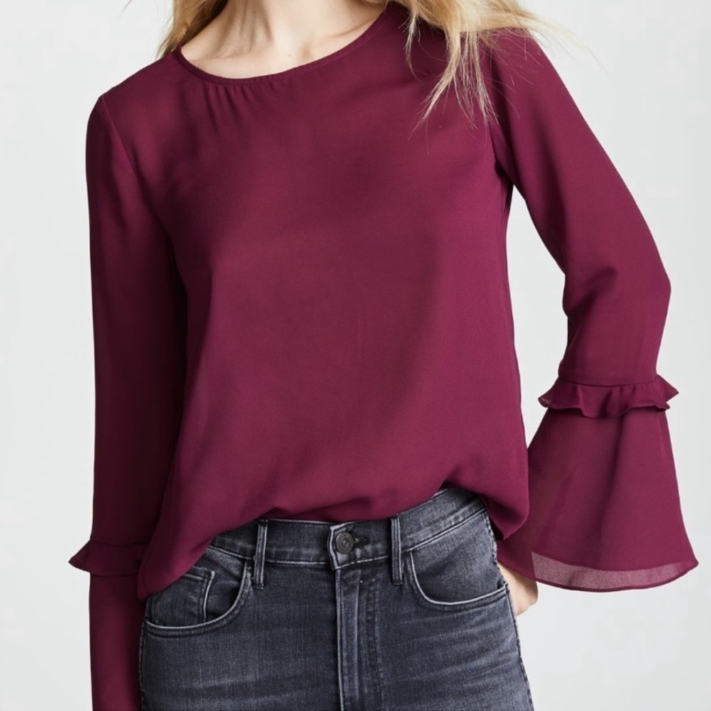 Rebecca Minkoff Cranberry Shanaya Bell-Sleeve
Crepe Top Size Small